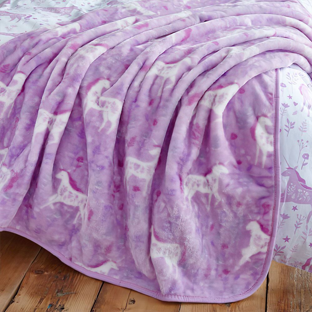 Catherine Lansfield Folk Unicorn Fleece Throw, Pink, 120 x 150 Cm