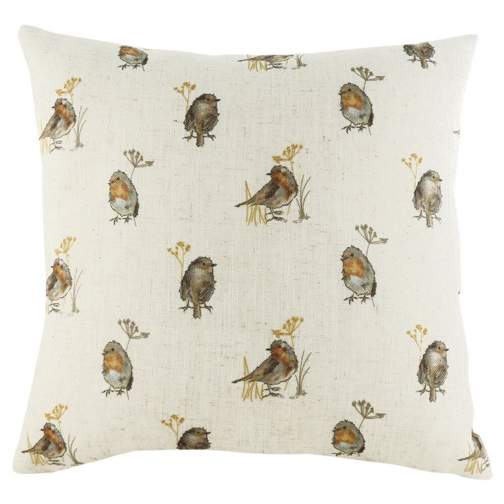 Evans Lichfield Oakwood Robin Repeat Watercolour Print Cushion Cover, Multi, 43 x 43 Cm