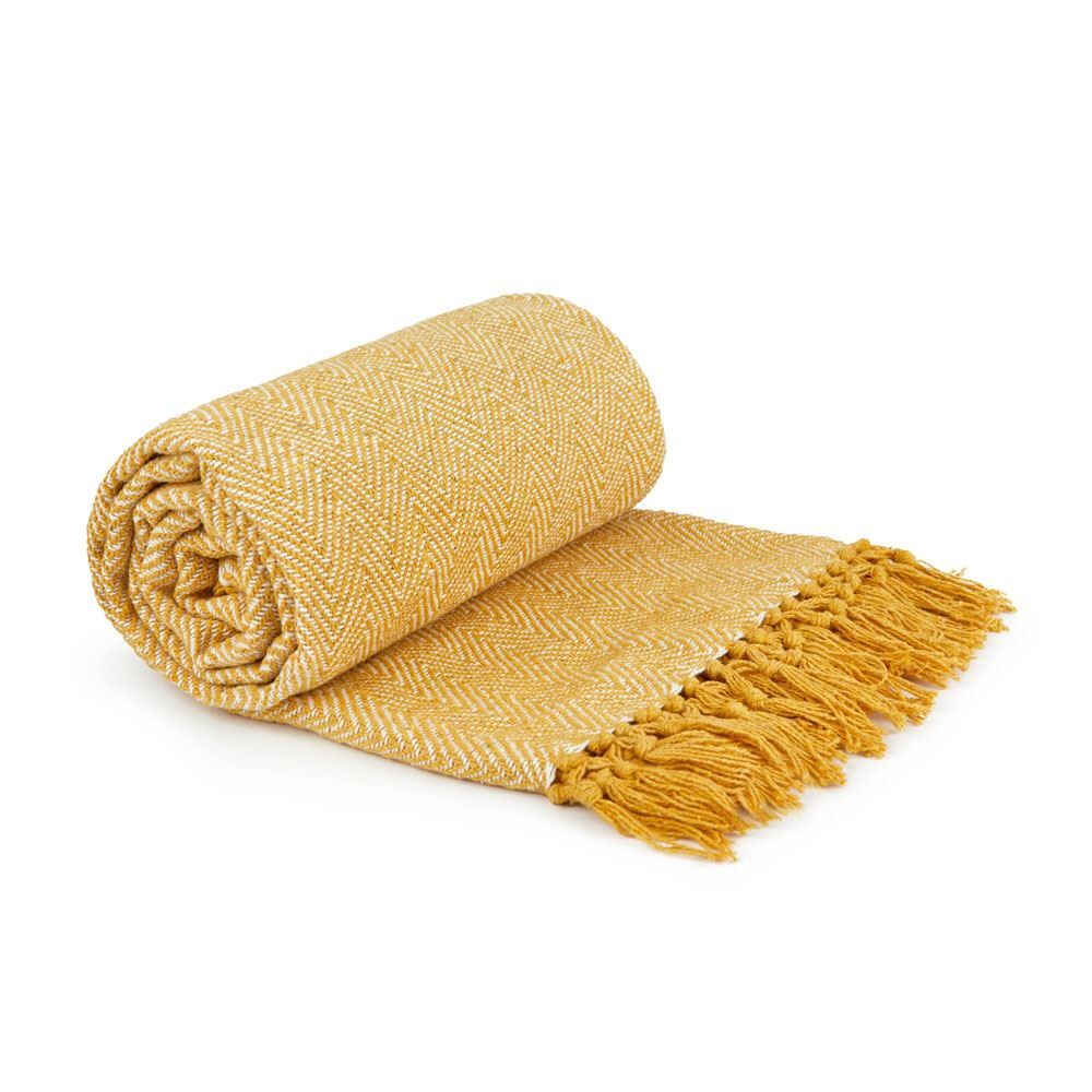 Emma Barclay Herringbone Woven 100% Recycled Cotton Tasselled Throw