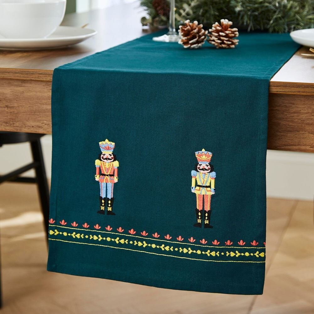 Catherine Lansfield Christmas Nutcracker 100% Cotton Table Runner, Green, 33 x 220 Cm