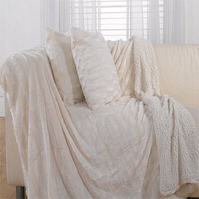Linens Limited Microfibre Box Fur Throw, Cream, 150 x 200 Cm