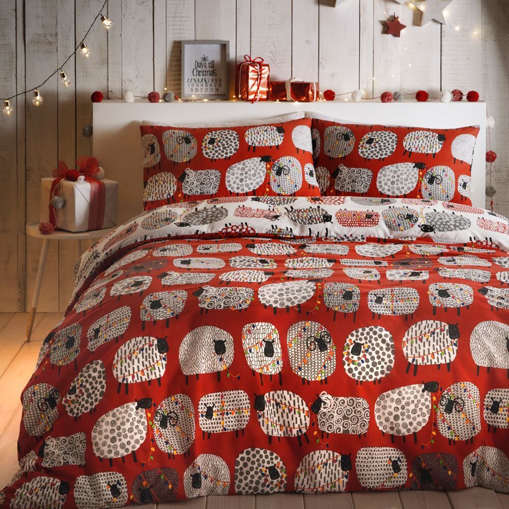 Fusion Christmas Dotty Sheep Easy Care Reversible Duvet Cover Set