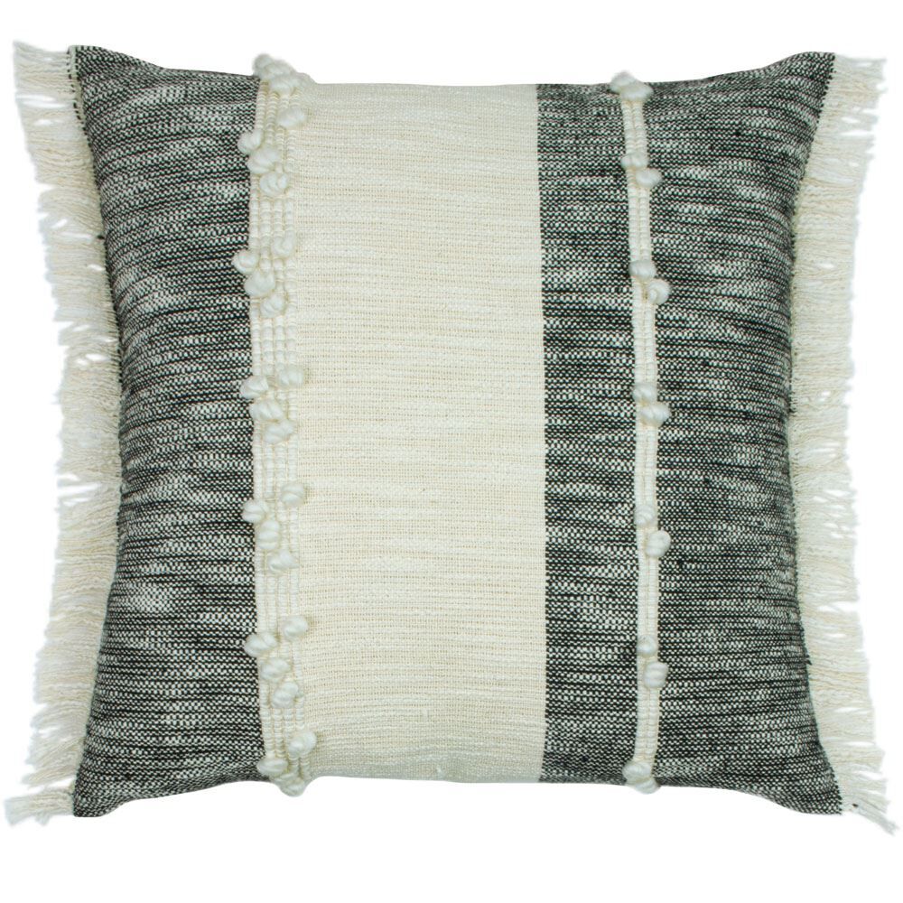 Furn Otto Knotted Loop Stitch 100% Cotton Cushion Cover, Black/Natural, 45 x 45 Cm
