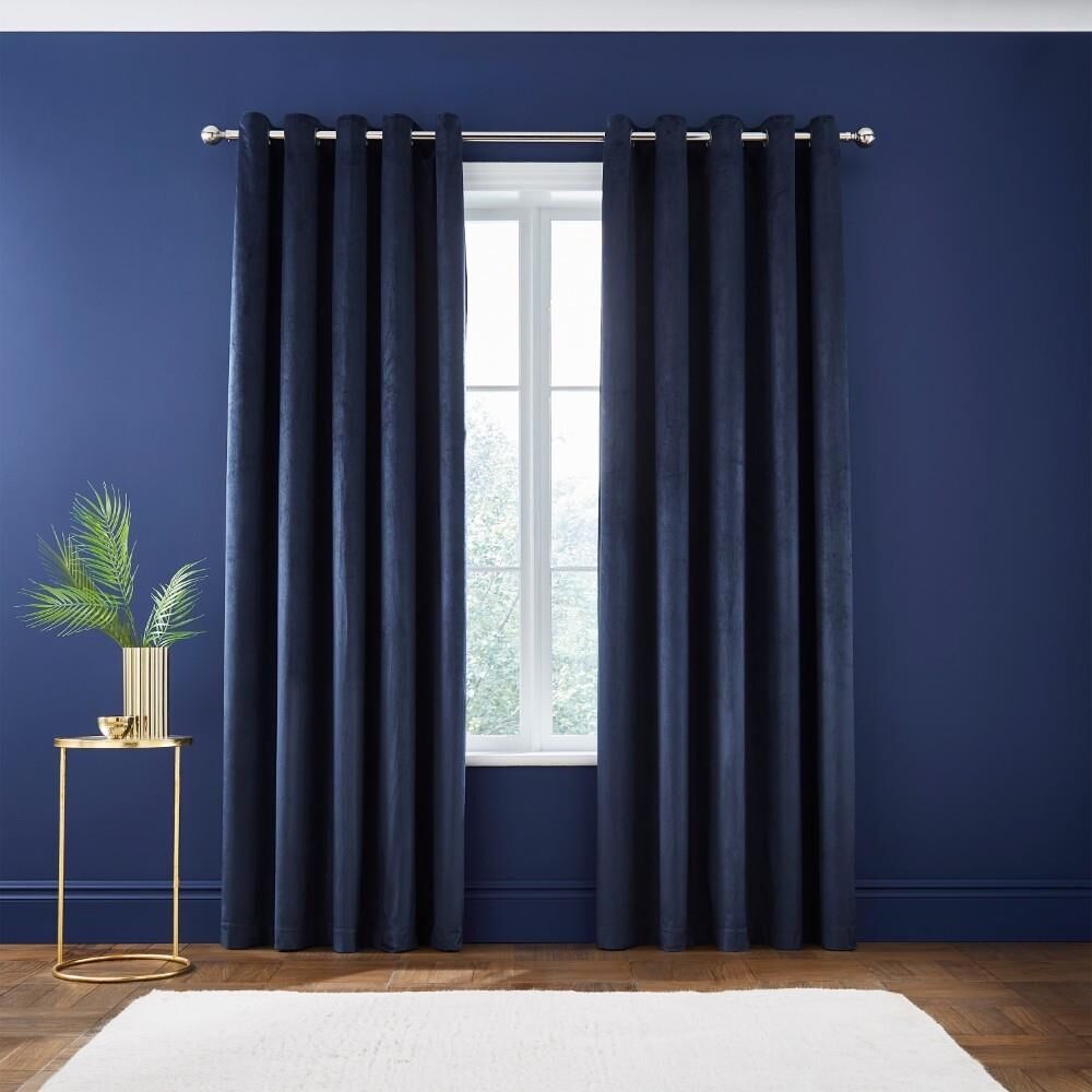 Catherine Lansfield Kingsley Matt Velvet Eyelet Lined Curtains