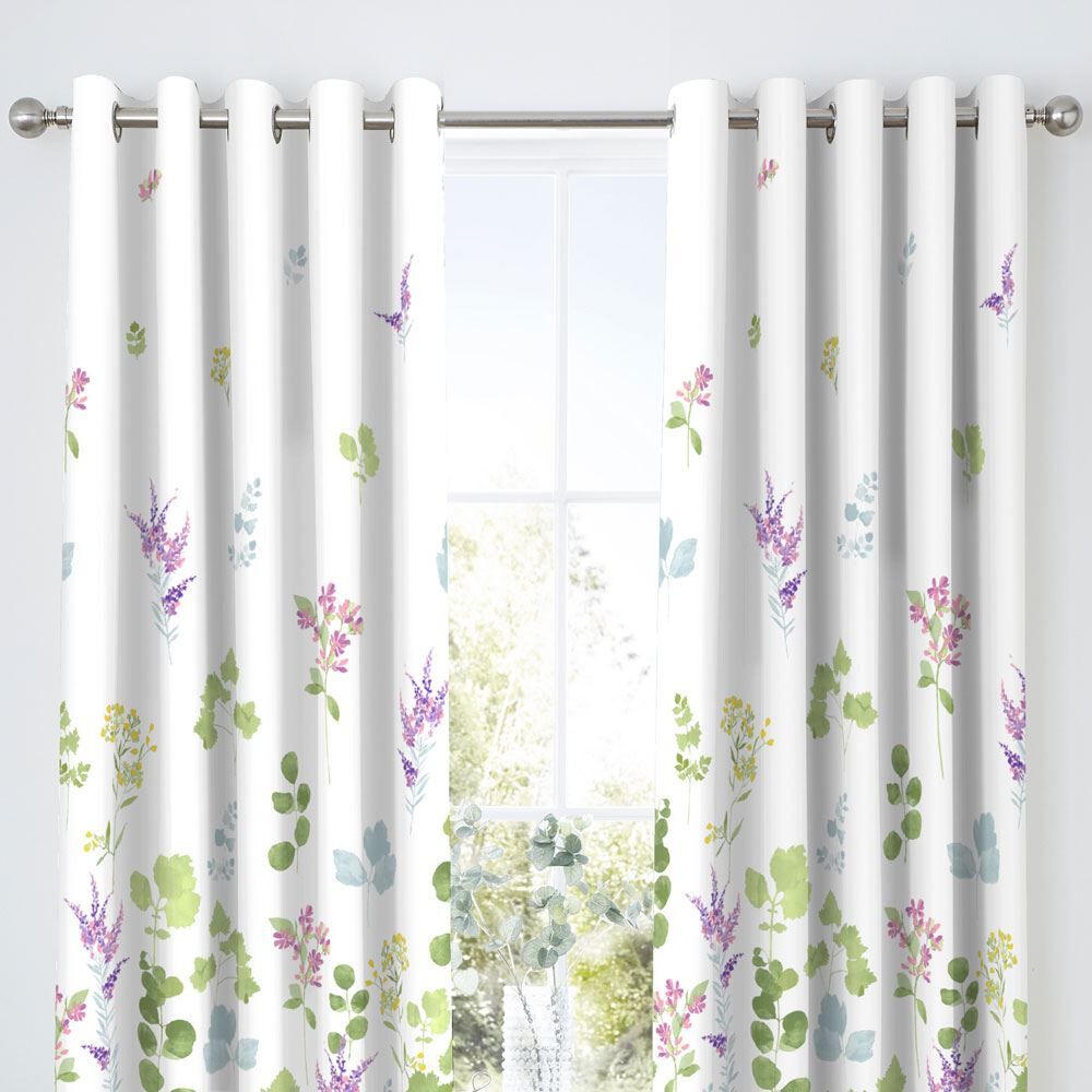 Dreams & Drapes Renee Botanical Print Eyelet Lined Curtains, Multi, 66 x 72 Inch
