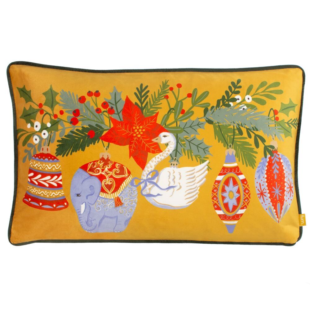 Furn Christmas Deck The Halls Baubles Piped Edge Cushion Cover, Pine Green, 30 x 50 Cm
