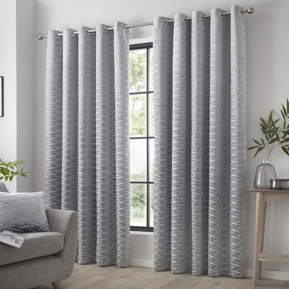 Curtina Kendal Damask Geometric Textured Eyelet Lined Curtains