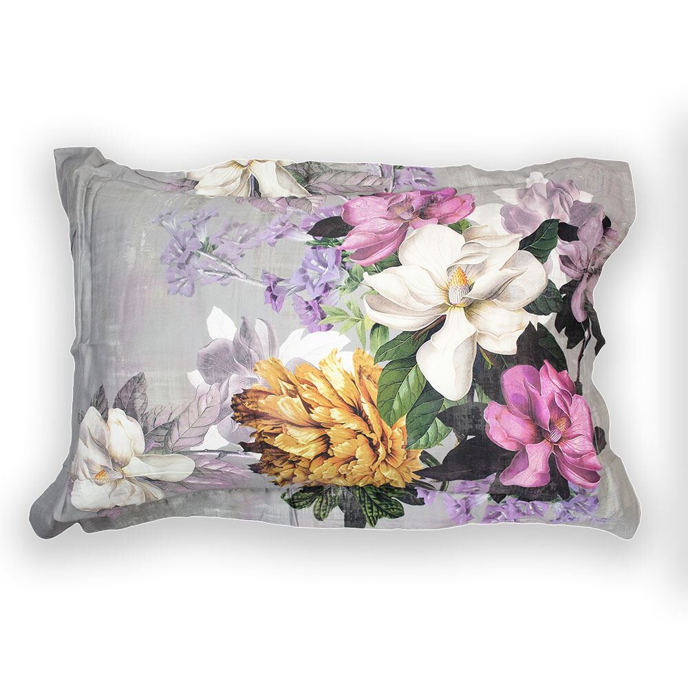 Scatter Box Magnolia Floral 100% Cotton Oxford Pillow Cases, Grey, Pair