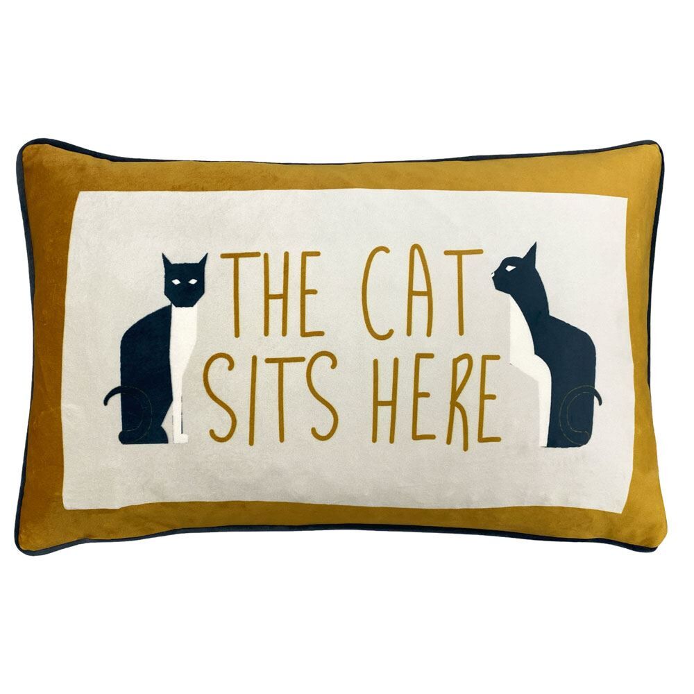 Furn Kitta Sits Here Piped Edge Cushion Cover, Ochre, 30 x 50 Cm