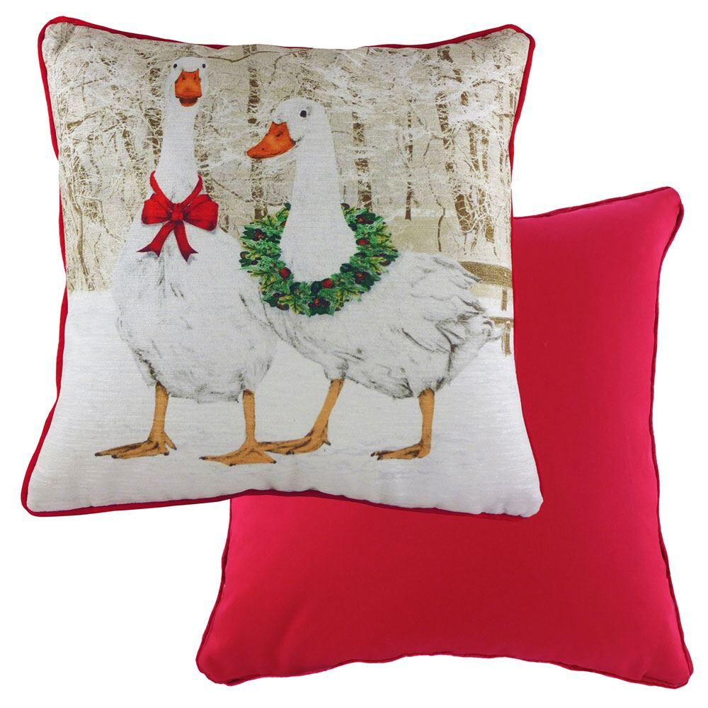 Evans Lichfield Christmas Goosie Velvet Cushion Cover, Multi, 43 x 43 Cm