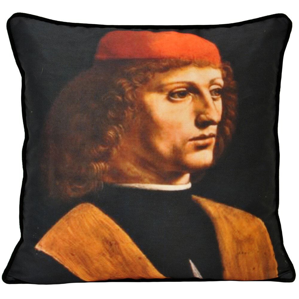Riva Home Leonardo Musician Portait da Vinci Printed Piped Cushion Cover, Multi, 45 x 45 Cm