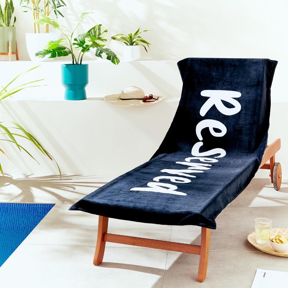 Catherine Lansfield Reserved 100% Cotton Sun Lounger Beach Towel, Black