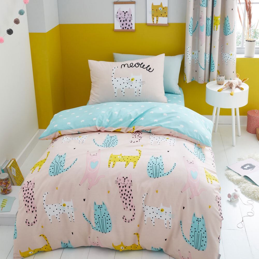 Catherine Lansfield Kids Cute Cats Reversible Easy Care Duvet Cover Set