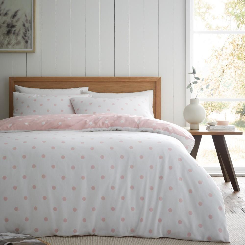 Catherine Lansfield Polka Dot 100% Brushed Cotton Reversible Duvet Cover Set