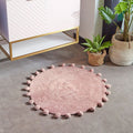 Furn Circle Pom Pom Fringed 100% Cotton Bath Mat