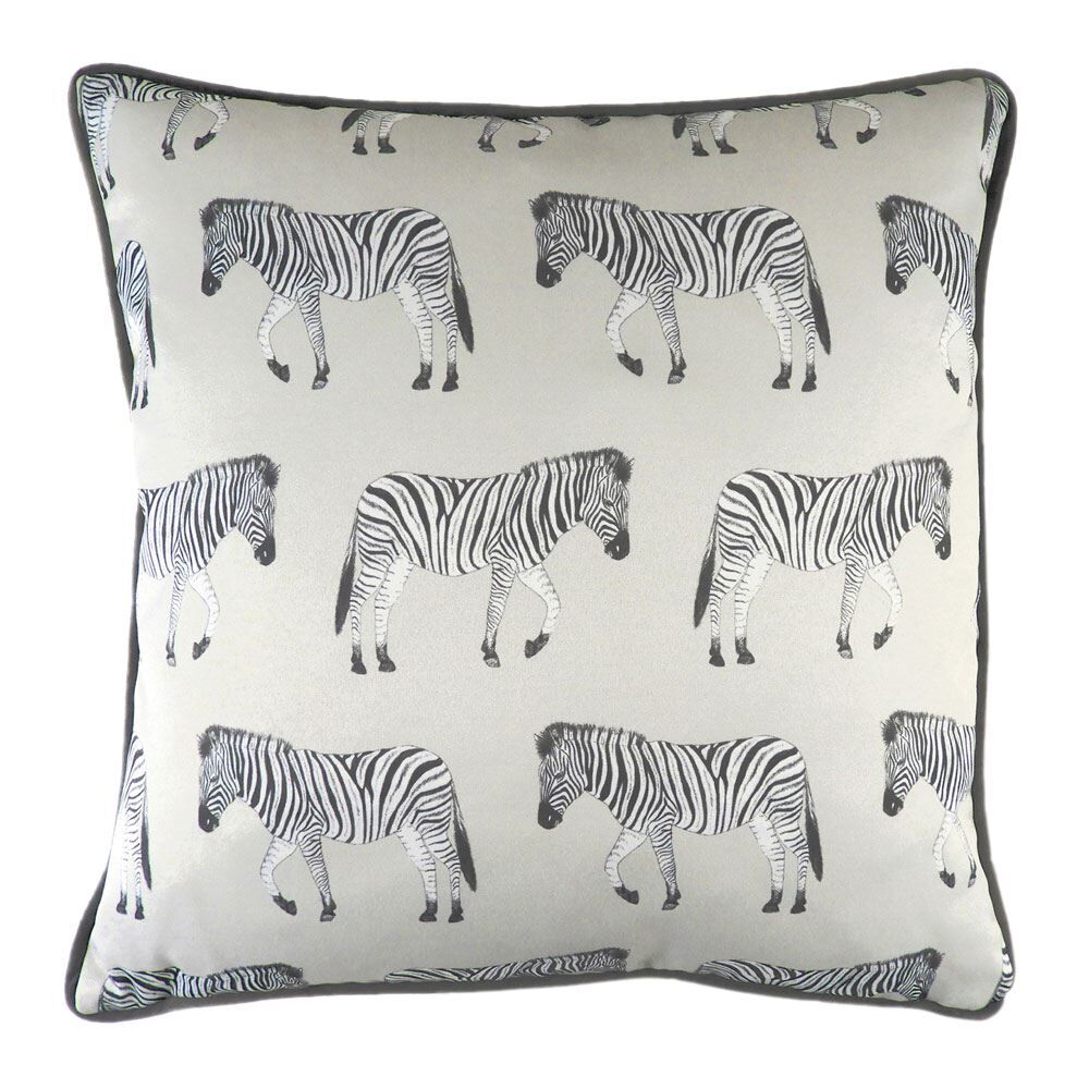 Evans Lichfield Safari Zebra Multi Watercolour Print Piped Cushion Cover, White, 43 x 43 Cm