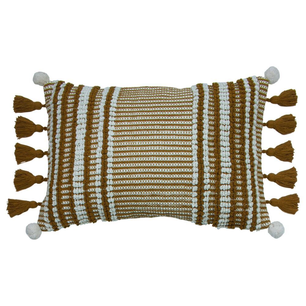 Furn Lotta Scandi Knotted 100% Cotton Tasselled Cushion Cover, Ginger, 35 x 50 cm