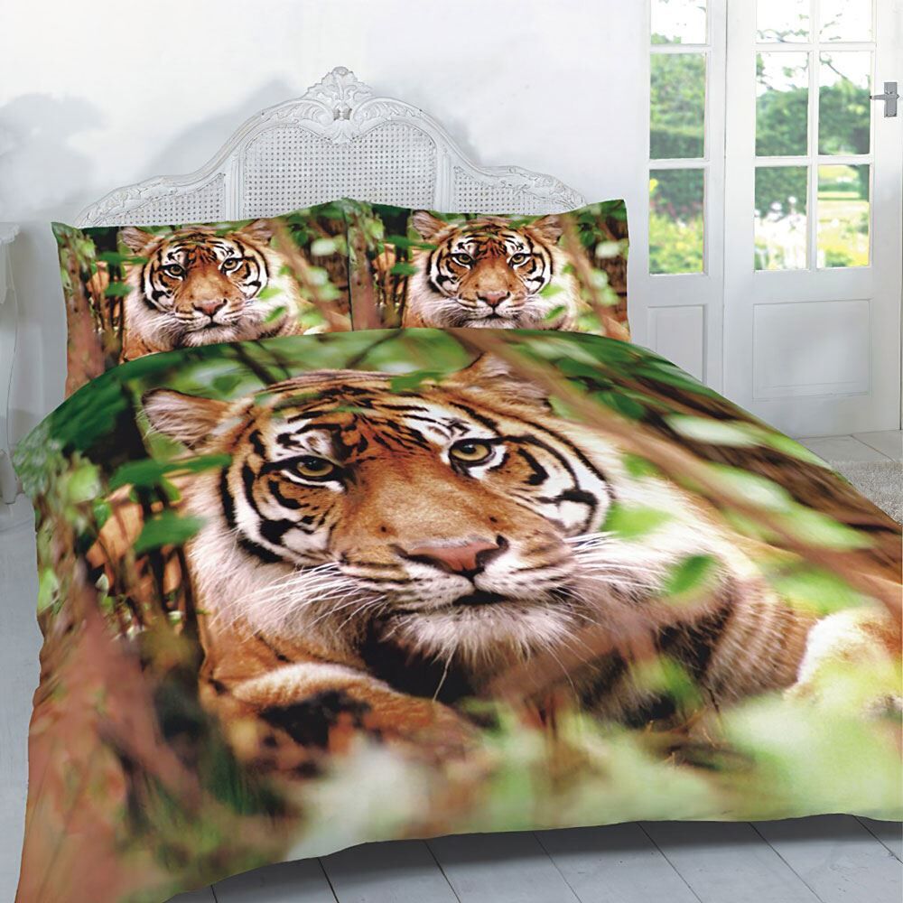 Night Zone Tiger 3D Photographic Print Duvet Cover Set, Multi