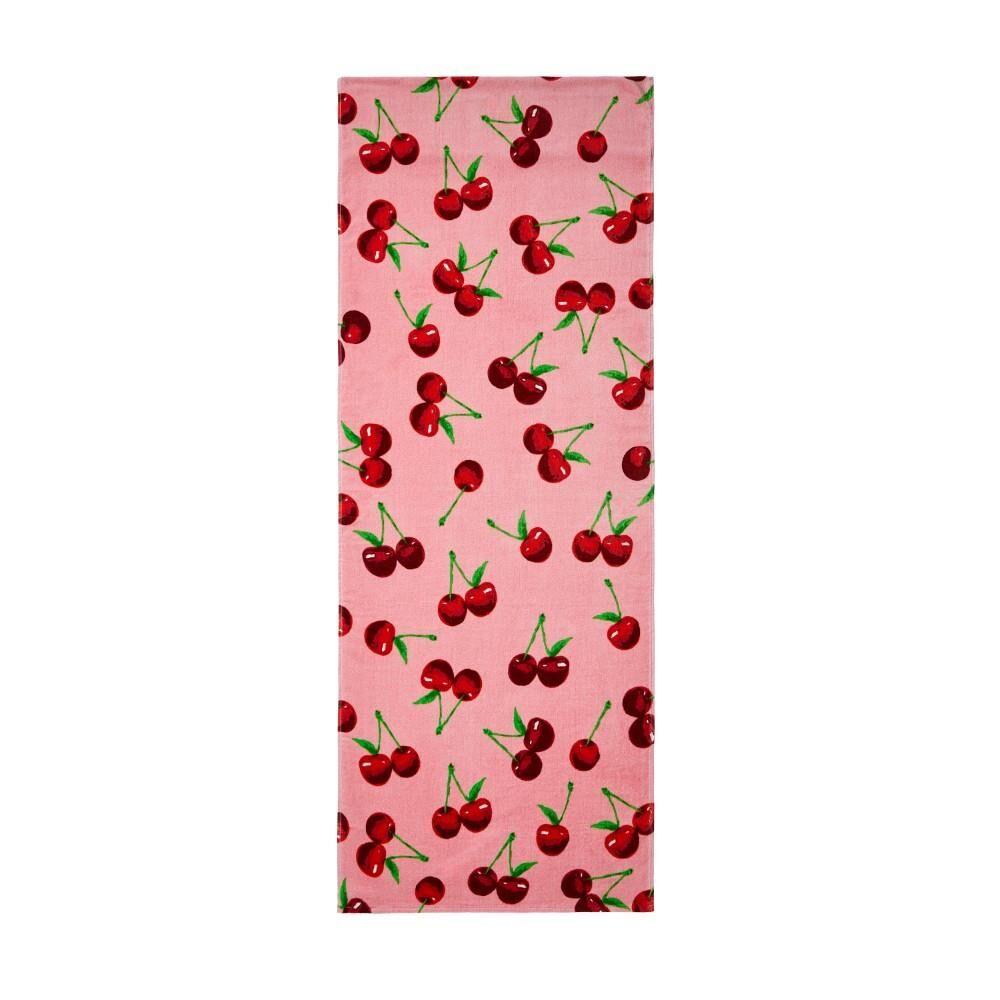 Catherine Lansfield Cherries 100% Cotton Sun Lounger Beach Towel, Pink