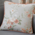 Dreams & Drapes Jeannie Floral Print 100% Cotton Piped Edge Filled Cushion, Coral, 43 x 43 Cm