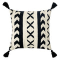 The Linen Yard Ural 100% Cotton Tasselled Cushion Cover, Black/White, 50 x 50 Cm