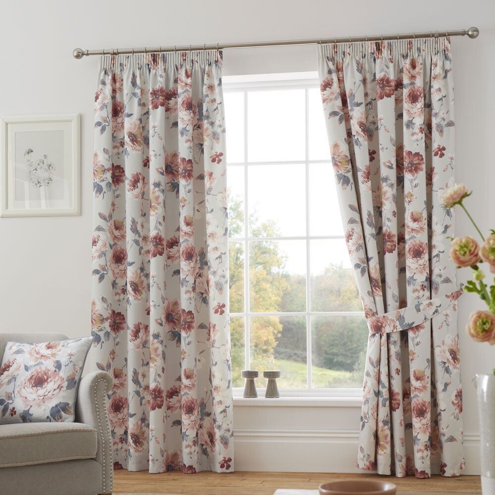 Dreams & Drapes Charity Floral Print 100% Cotton Lined Pencil Pleat Curtains