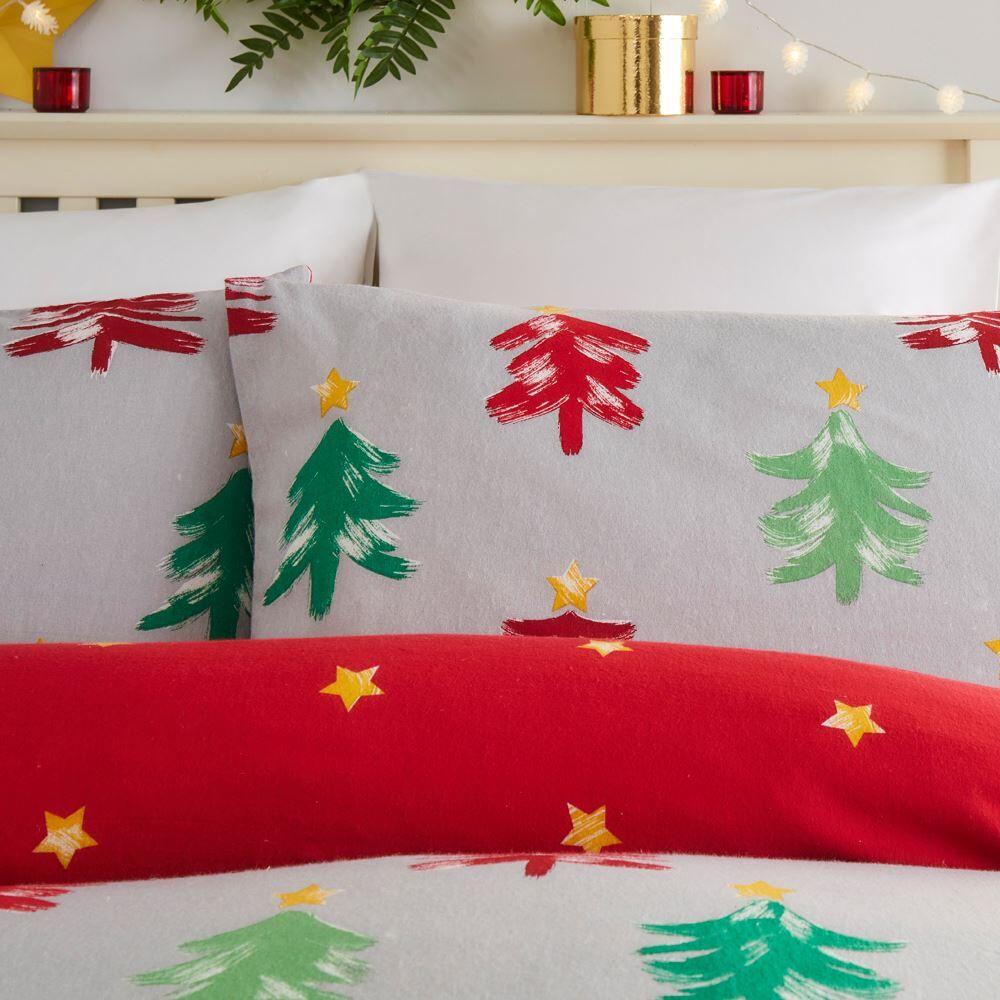 Fusion Christmas Festive Trees 100% Brushed Cotton Reversible Duvet Cover Set