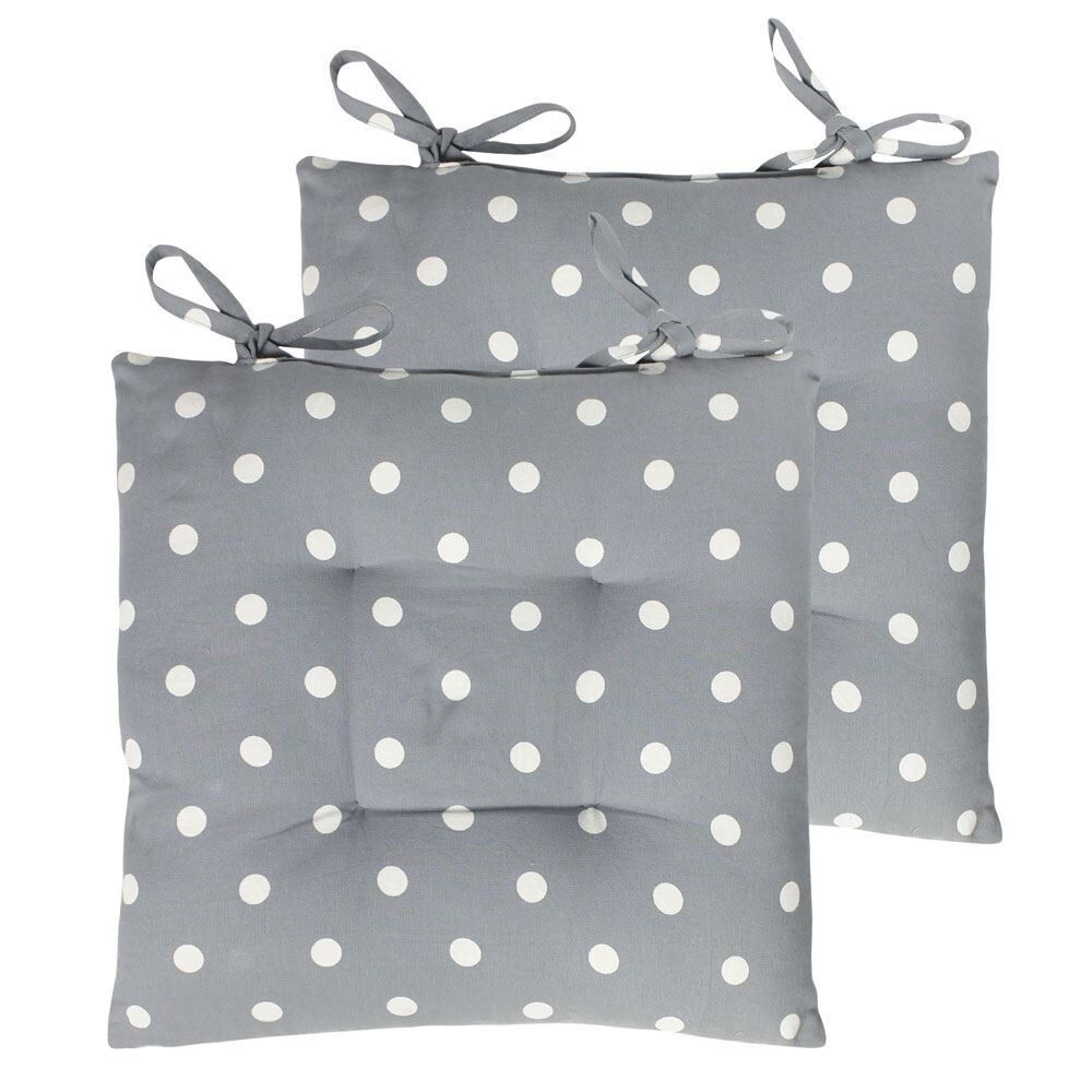 Furn Polka Dot Print Pintuck 100% Cotton Seat Pads