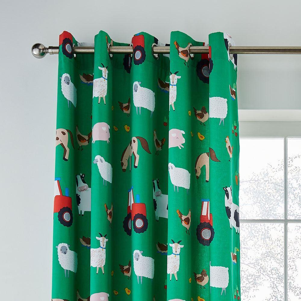 Catherine Lansfield Kids Farmyard Animals Eyelet Curtains, Green, 66 x 72 Inch
