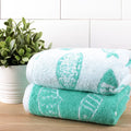 Fusion Fish Jacquard 100% Cotton 550gsm Hand Towel, Aqua/White, 2 Pack