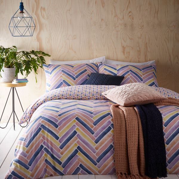Creative Cloth Parquet Geometric Herringbone Print Duvet Cover Set, Multi, Single