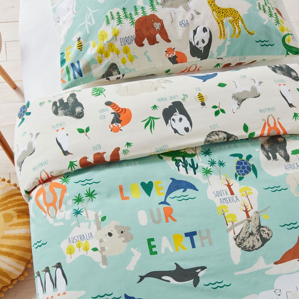 Little Furn Love Our Earth Animal Print 100% Cotton Reversible Duvet Cover Set