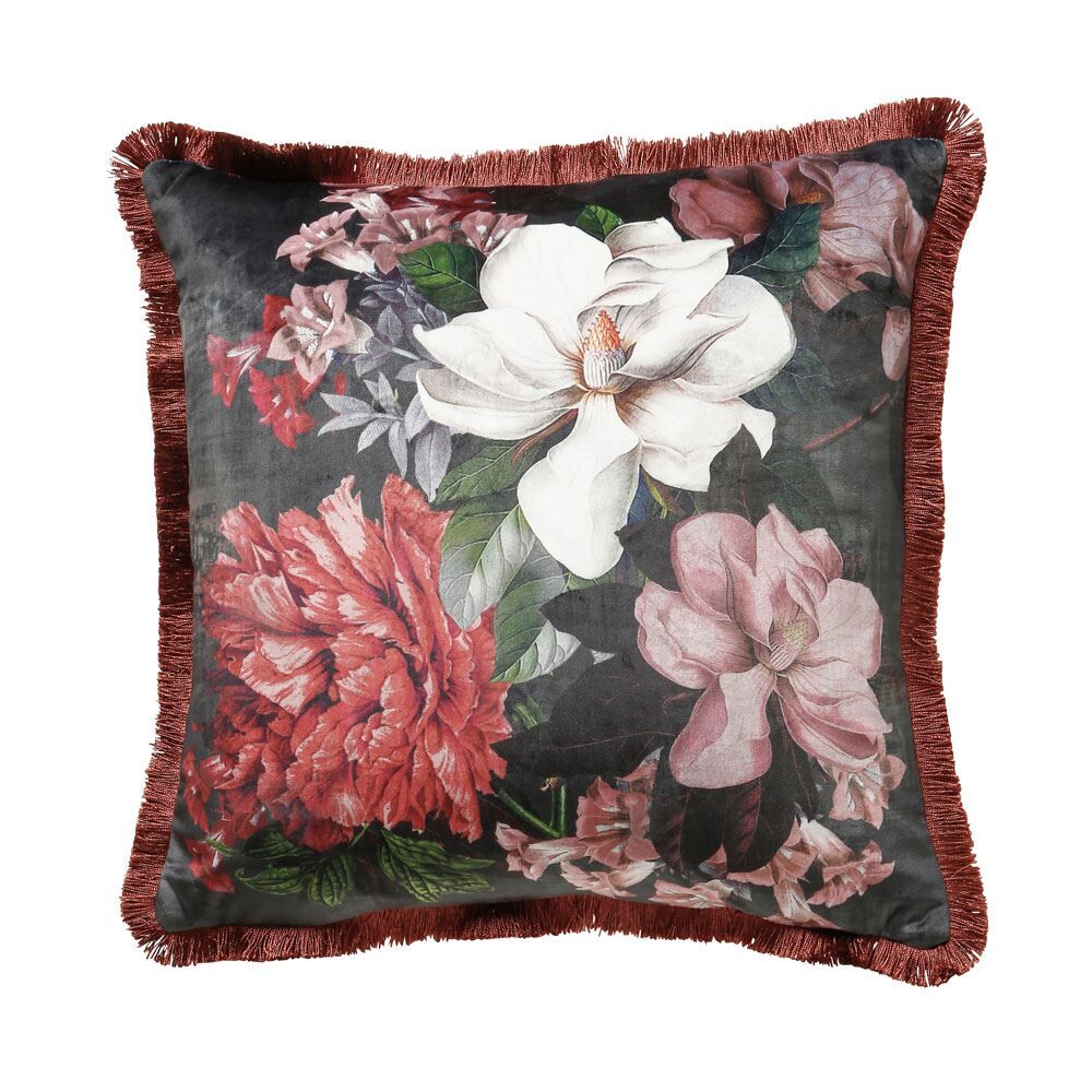 Scatter Box Magnolia Fringed Velvet Feather Filled Cushion, 45 x 45 Cm