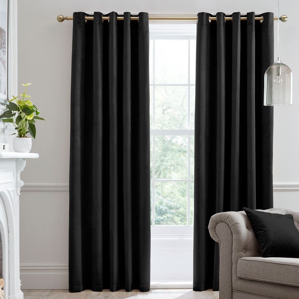 Laurence Llewelyn Bowen Montrose Velvet Blackout Eyelet Lined Curtains