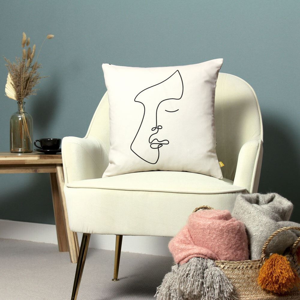 Furn Emile Abstract Print Recycled Polyester Cushion Cover, Ecru, 43 x 43 Cm