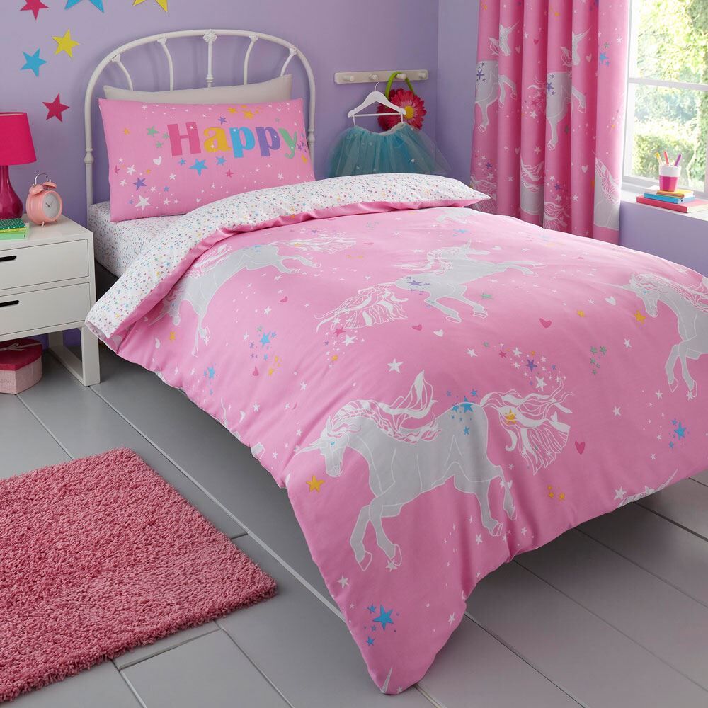 Bedlam Kids Unicorn Glow In The Dark Print Reversible Duvet Cover Set
