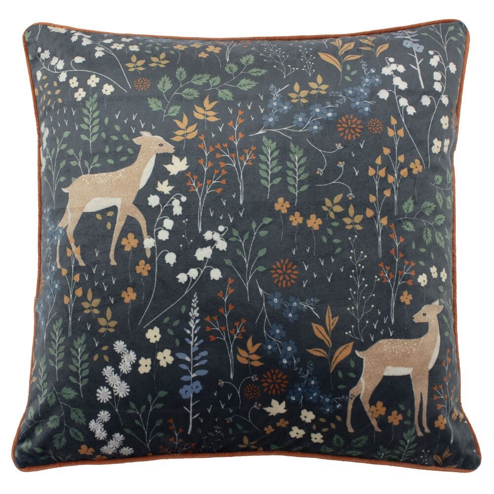 Furn Richmond Woodland Print Piped Cushion Cover, Midnight Blue, 50 x 50 Cm