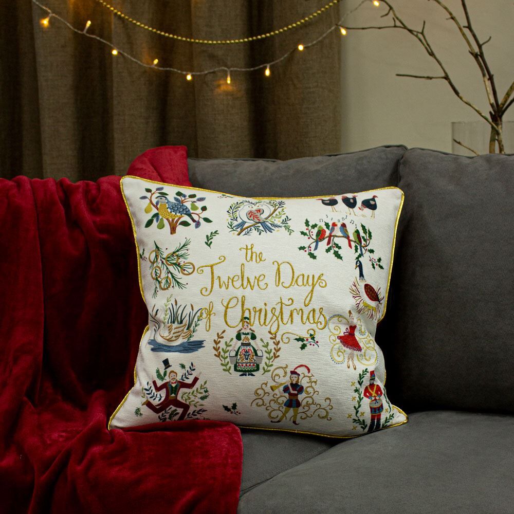 Furn 12 Days Of Christmas Seasonal Faux Velvet Piped Cushion Cover, Multi, 50 x 50 Cm