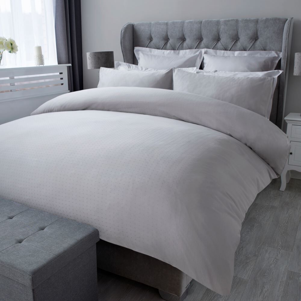 Belledorm Staten Island 300 Thread Count Cotton Sateen Duvet Cover Set, Platinum, King