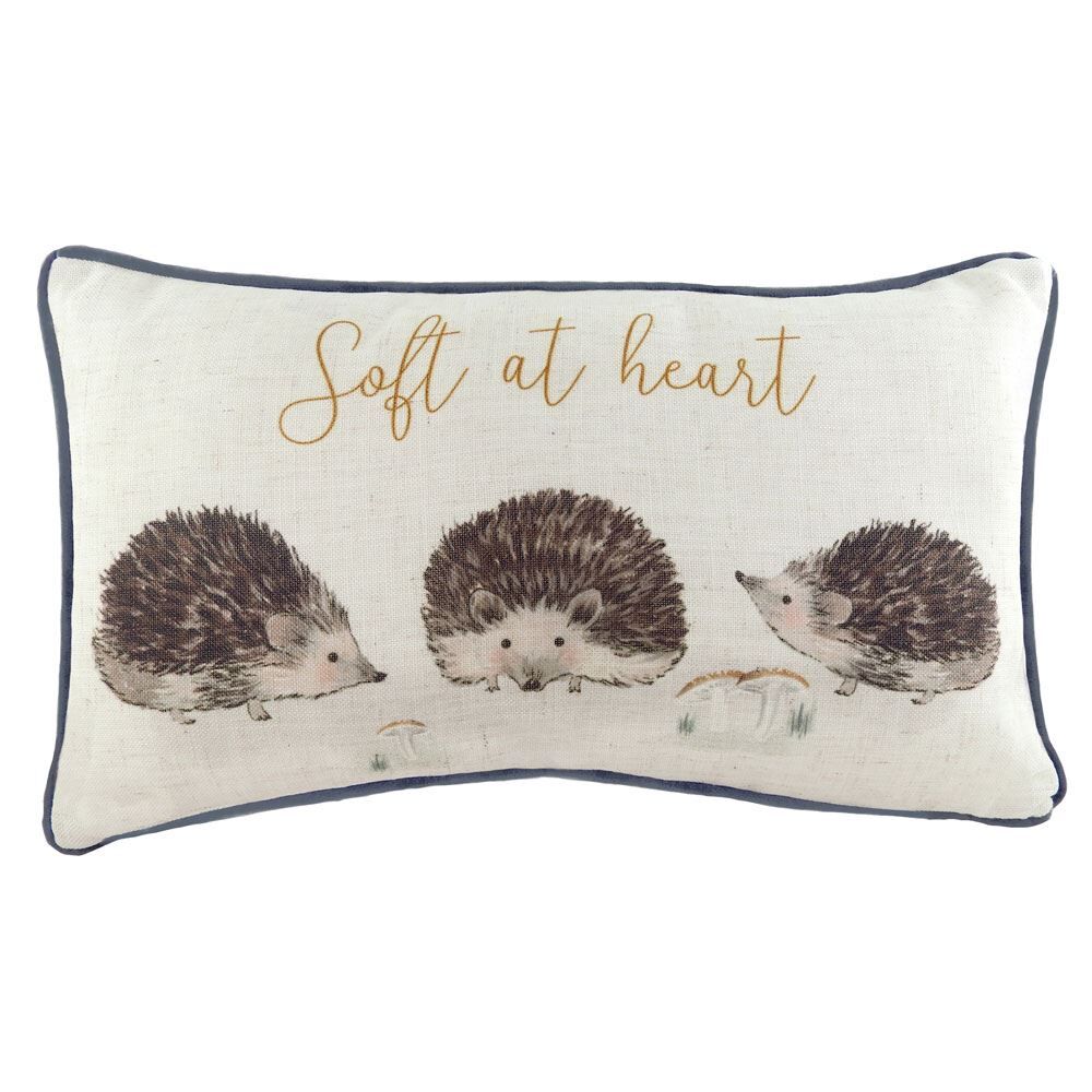 Evans Lichfield Oakwood Hedgehogs Watercolour Print Piped Edge Cushion Cover, Multi, 30 x 50 Cm