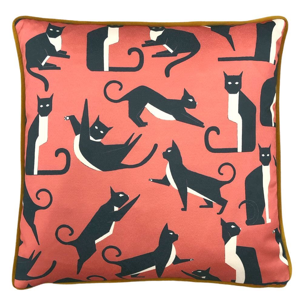 Furn Kitta Geo Cats Piped Edge Cushion Cover, Pink Watermelon, 43 x 43 Cm