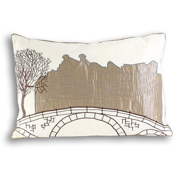 Paoletti Amsterdam Embroidered Cushion Cover, Sand