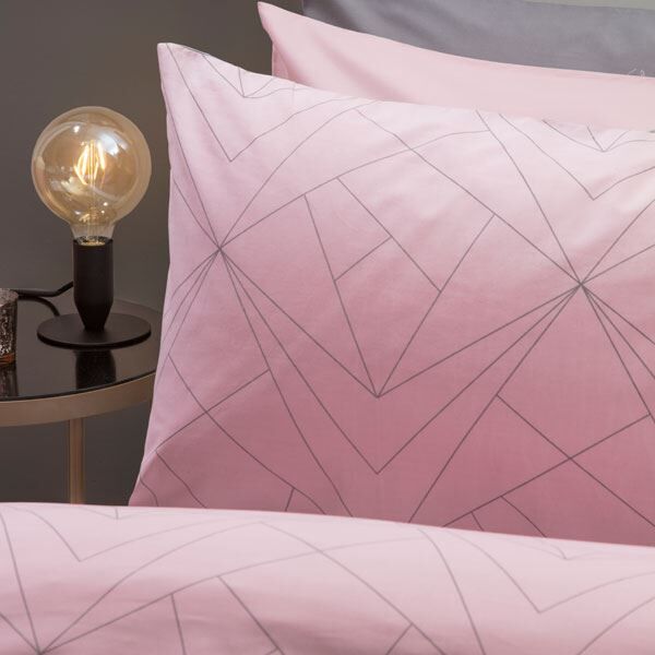 Belledorm Trapeze Geometric 150 Thread Count Polycotton Reversible Duvet Cover Set, Blush/Grey, Double
