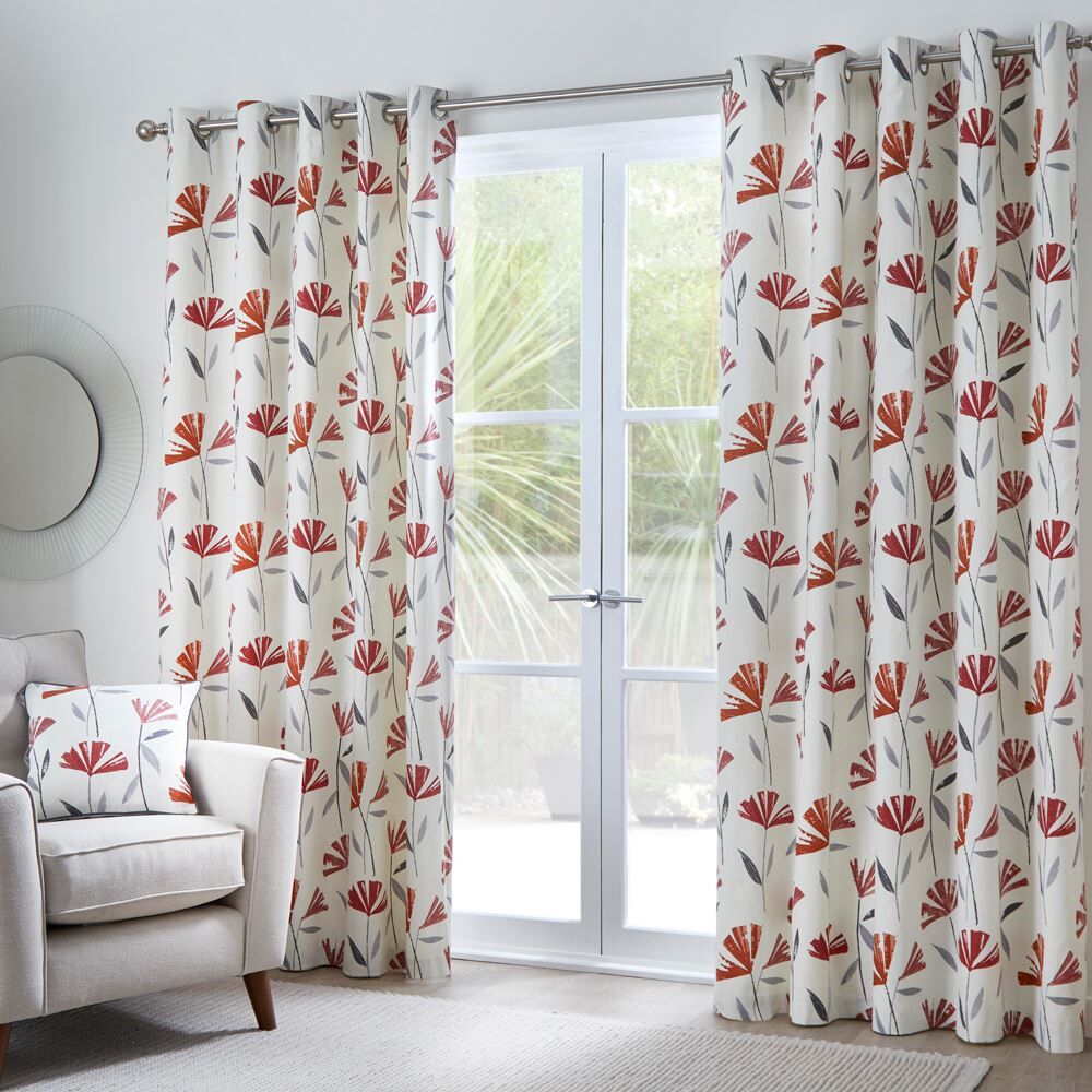 Fusion Dacey Contemporary Floral Print 100% Cotton Eyelet Lined Curtains