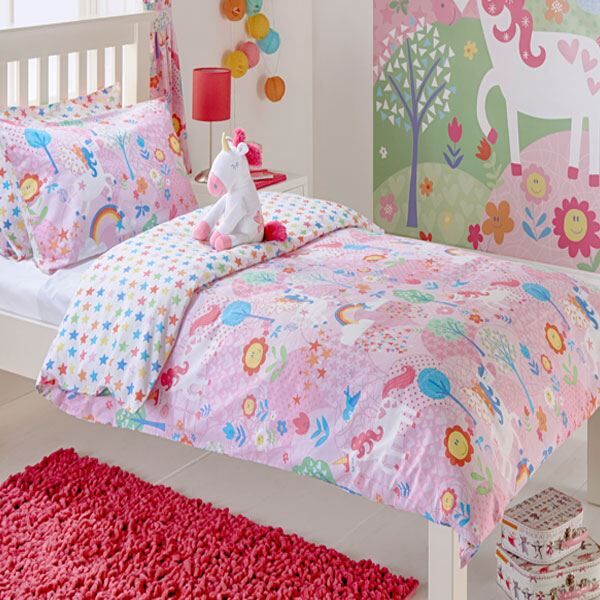Riva Paoletti Kids Unicorn Reversible Duvet Cover Set, Pink
