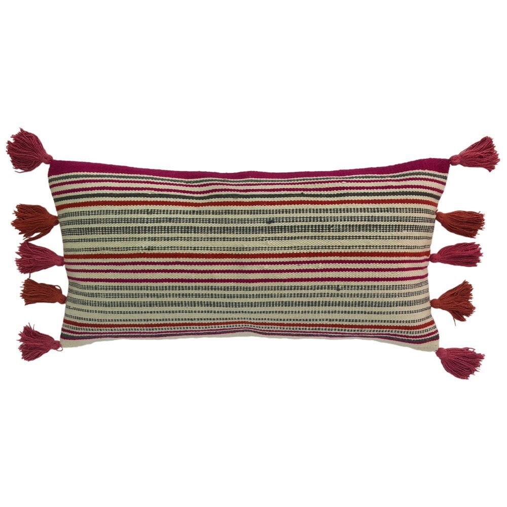 Riva Home Indiana Rustic Woven Tasselled Cushion Cover, Fuchsia/Grey, 40 x 80 Cm