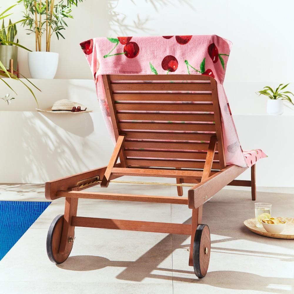 Catherine Lansfield Cherries 100% Cotton Sun Lounger Beach Towel, Pink