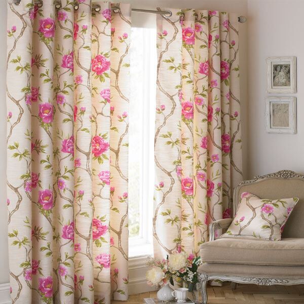 Paoletti Rosemoor Floral Cotton Rich Eyelet Curtains