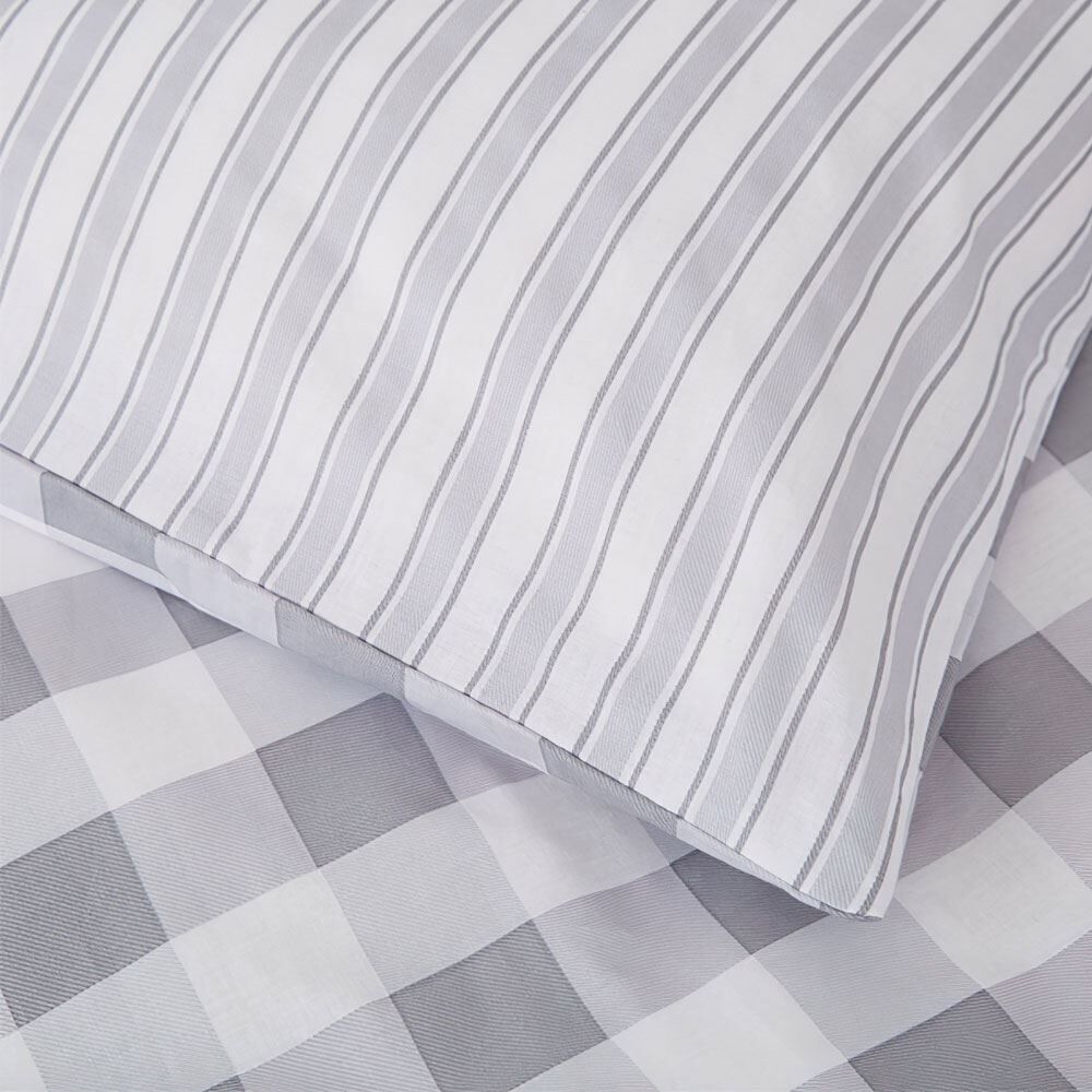 Bianca Kids Check And Stripe Reversible 100% Cotton Duvet Cover Set