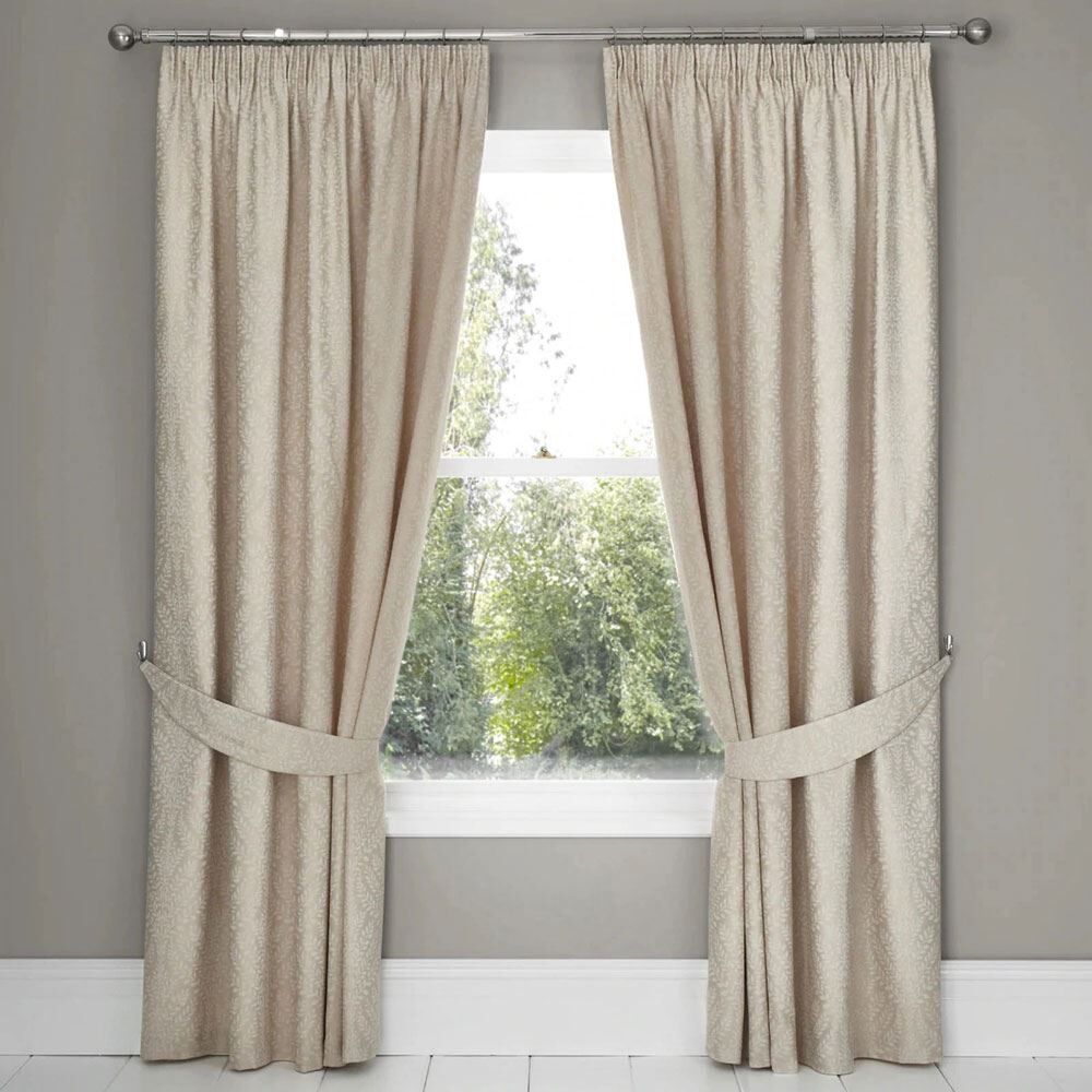 Dreams & Drapes Fearne Floral Jacquard Textured Weave Lined Pencil Pleat Curtains, Soft Gold, 66 x 72 Inch